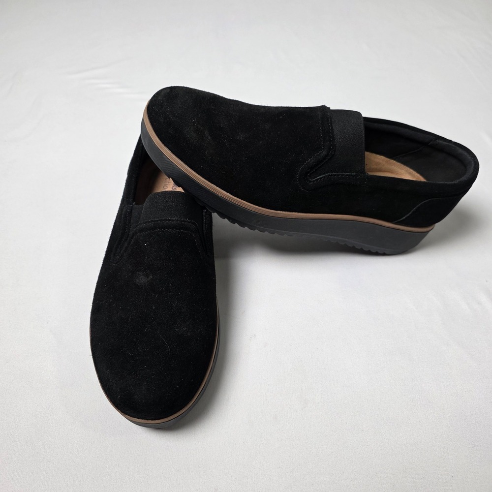 Clarks Slip On Loafers Womens 9 Black Suede Wedge Ultimate Comfort 261801184065